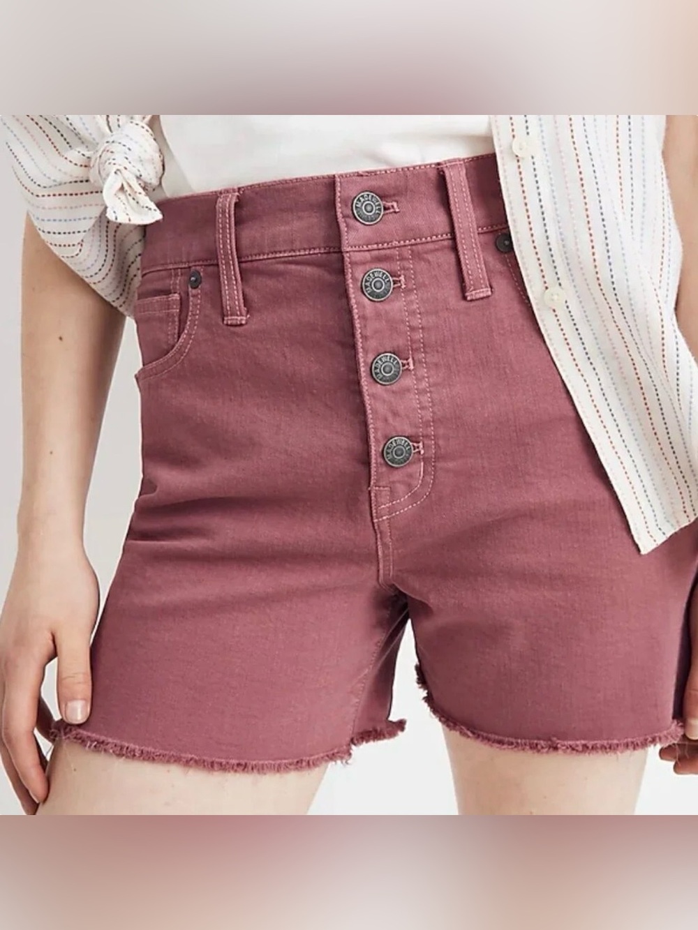 MADEWELL High-Rise Denim Shorts Garment-Dyed Button-Front Mauve Pink Size 26